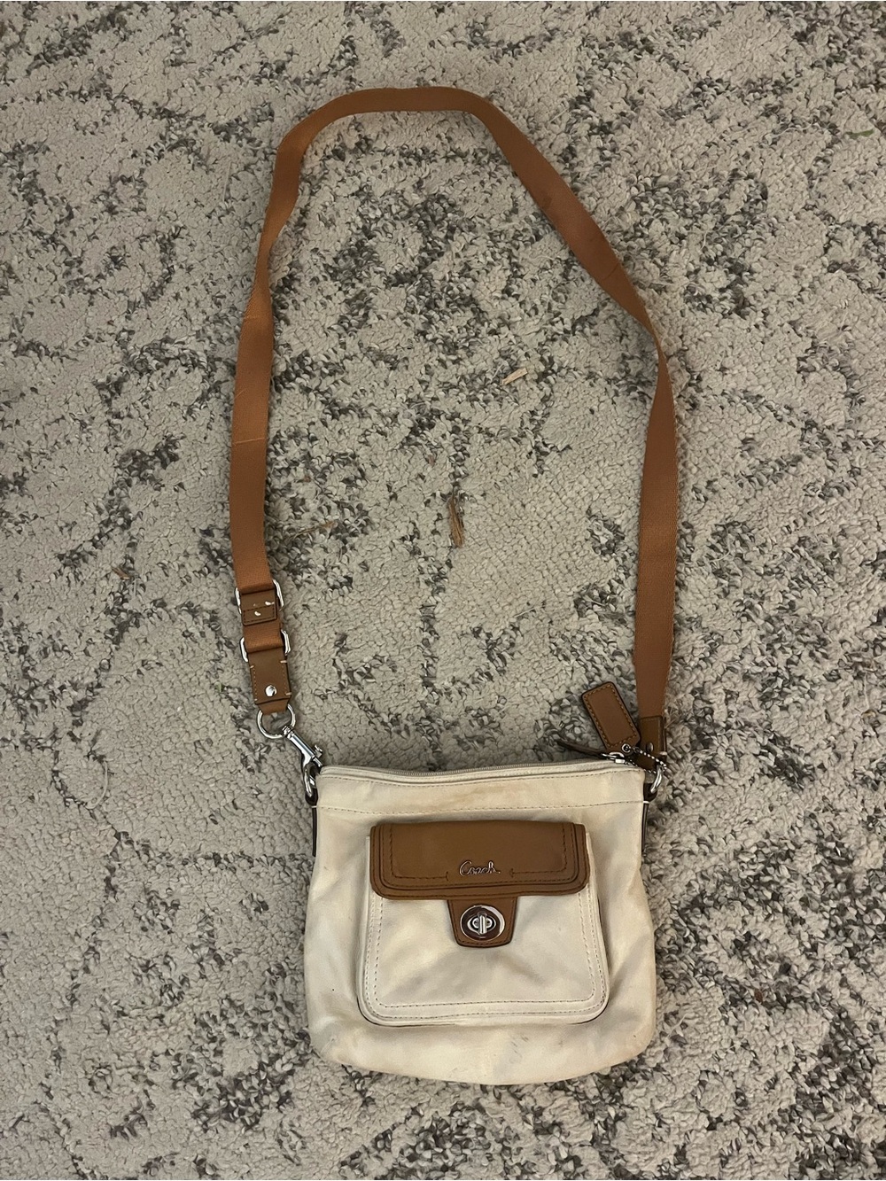 Coach Cream and Tan Crossbody Bag